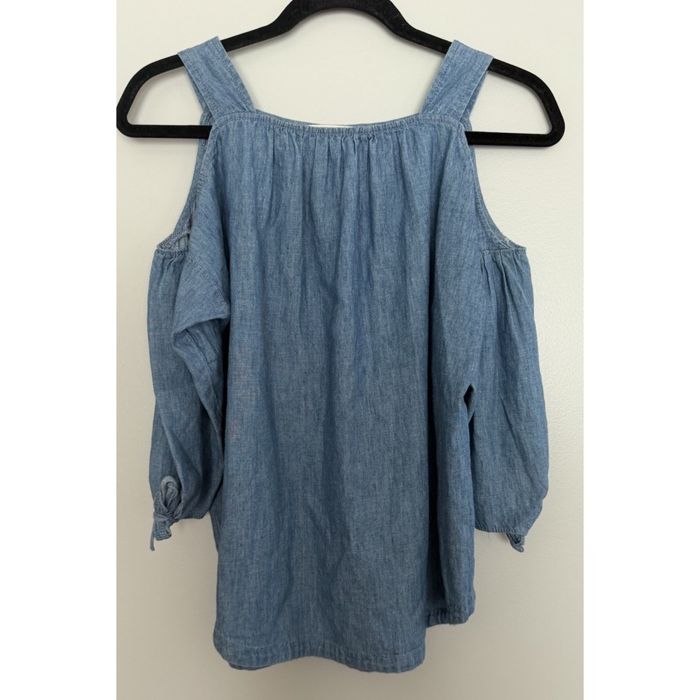 Madewell Blue Indigo Cotton Linen 3/4 Sleeve Cold Shoulder Shirt Top Size XS